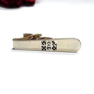 Vintage Pioneer Silver Plated Black Printed East Asian Checkered Design Tie Clip